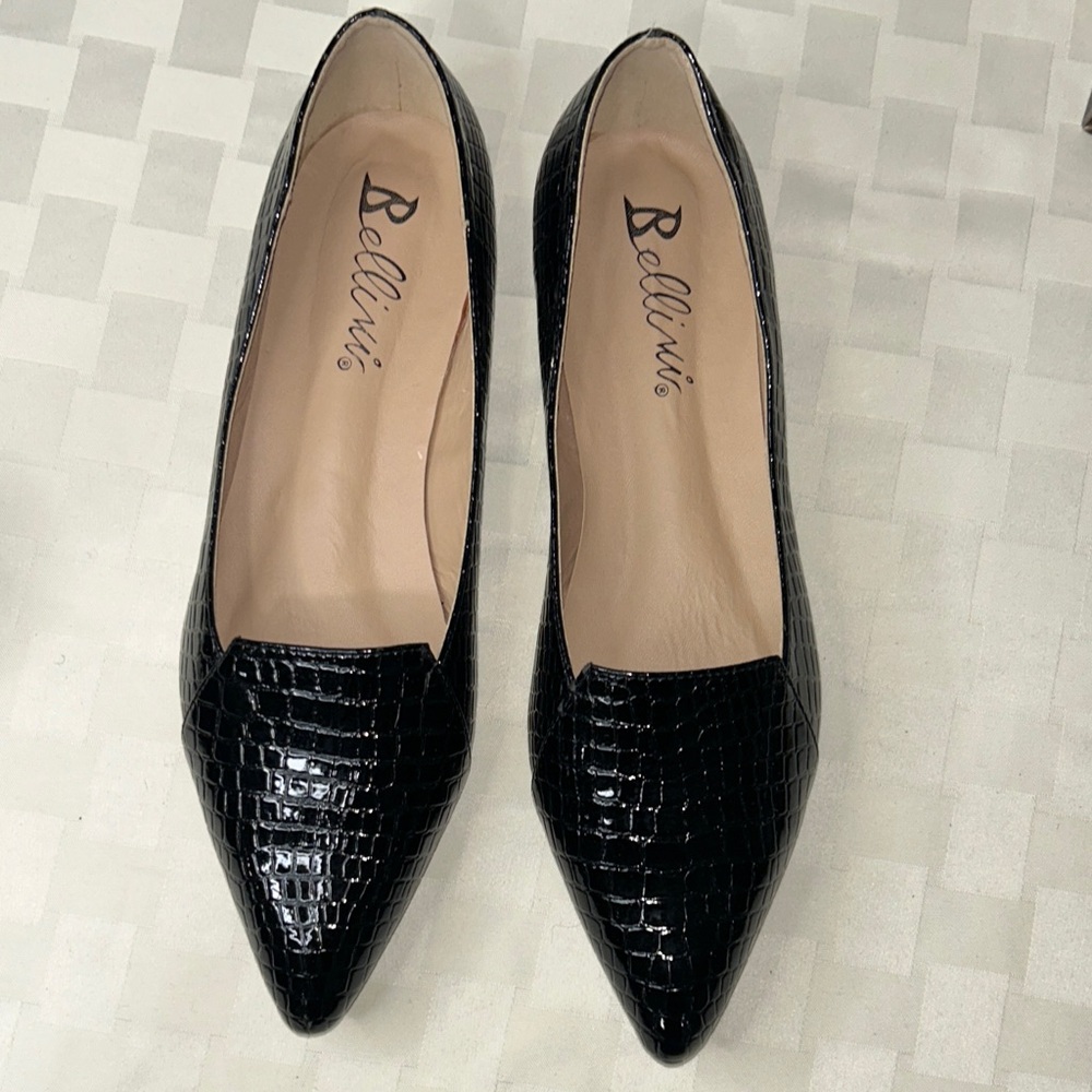 Bellini Black “Flora”Croc-Patterned Flats